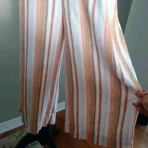 Cloth & Stone Womens Striped Linen Blend Halter Boho Summer One Piece Jumpsuit L - Picture 7 of 16